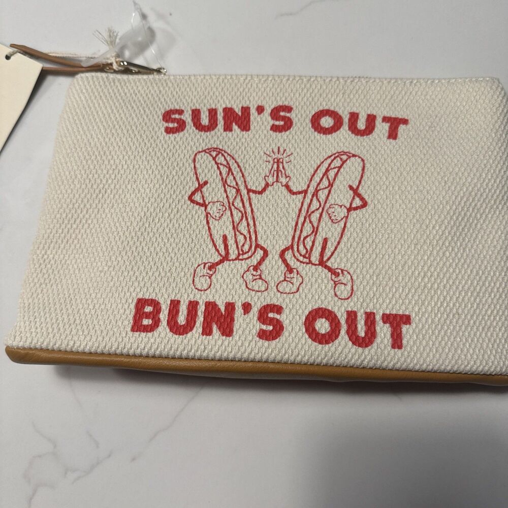 Cream Pouch Red Graphic Suns Out Buns Out Carrying Pouch NWT Universal Thread